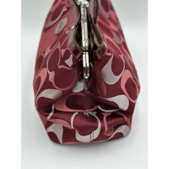 Coach Maroon and Silver Signature C Canvas and Patent Leather Shoulder Tote - Picture 3 of 6